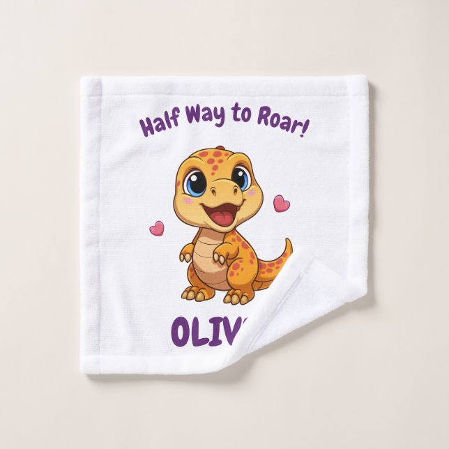 Personalized Halfway to One Dinosaur 6 Month (Gant de toilette)