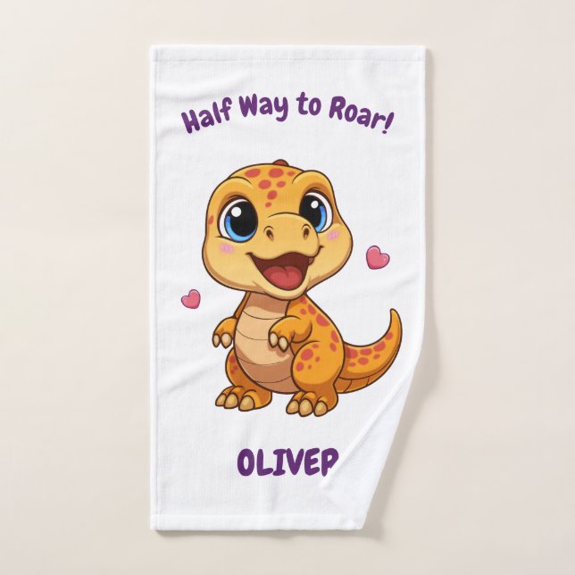 Personalized Halfway to One Dinosaur 6 Month Badhandtuch Set (Handtuch)