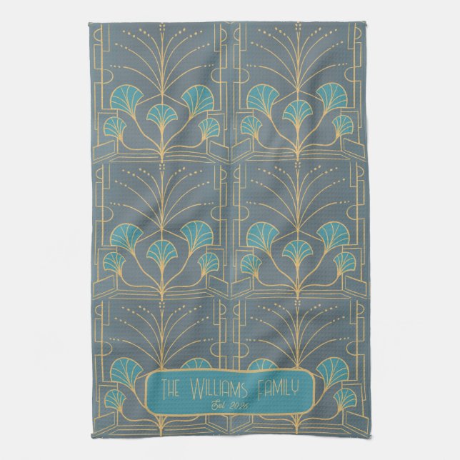 Personalized Hand drawn Art Deco Fountain Tile Geschirrtuch (Vertikal)