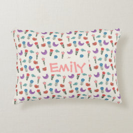 Personalized Hand-Drawn Folk Art Floral Dekokissen