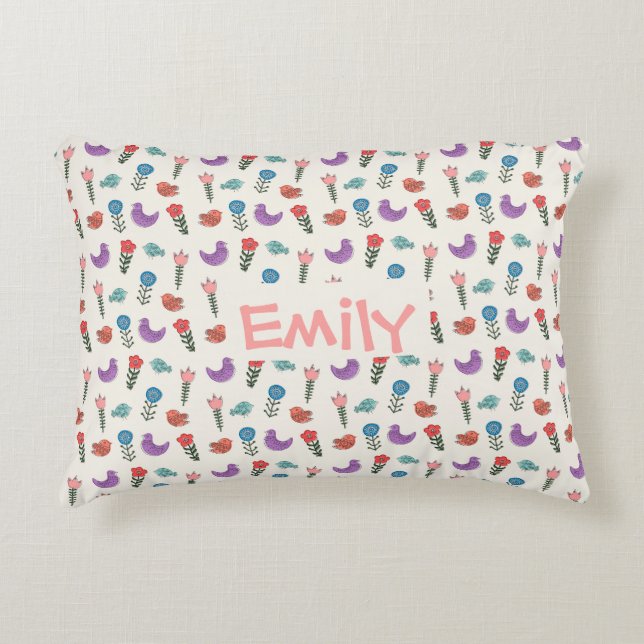 Personalized Hand-Drawn Folk Art Floral  Dekokissen (Vorderseite)