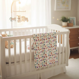 Personalized Hand-Drawn Folk Art Floral Kids Blank Fleecedecke