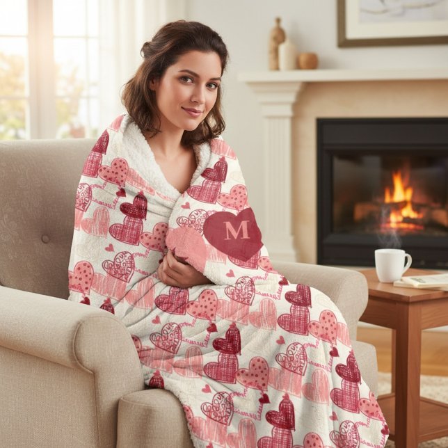 Personalized Hand Drawn Hearts Pattern Sherpadecke (Von Creator hochgeladen)