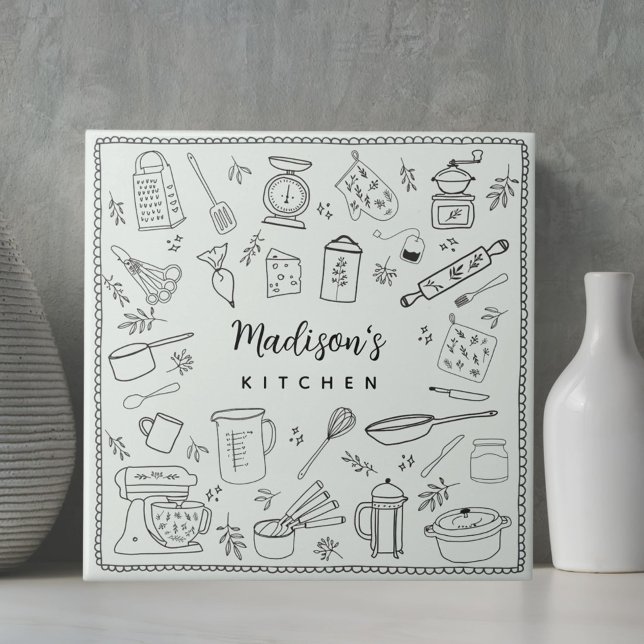 Personalized Hand Drawn Kitchen Cooking Utensils  Fliese (In situ)