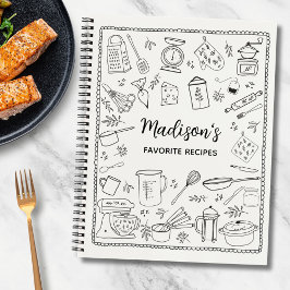 Personalized Hand Drawn Kitchen Utensils Recipe Notizbuch