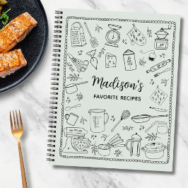 Personalized Hand Drawn Kitchen Utensils Recipe Notizbuch