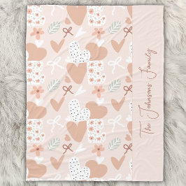 Personalized hand drawn, love, ribbons and hearts fleecedecke