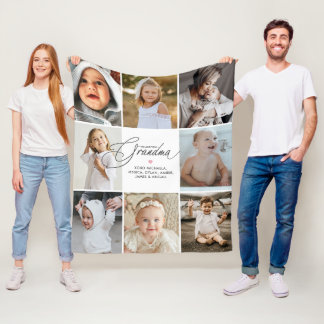 Personalized Handwritten Love You Grandma 8-Photo Fleecedecke