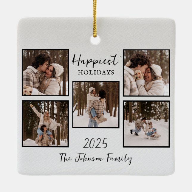 Personalized Happiest Holidays Photos Keramikornament (Rückseite)