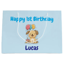 Personalized Happy 1st Birthday Gift Wrap, Puppy,  Große Geschenktüte