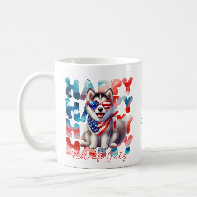 Personalized Happy 4th of July Husky Dog Kaffeetasse (Links)