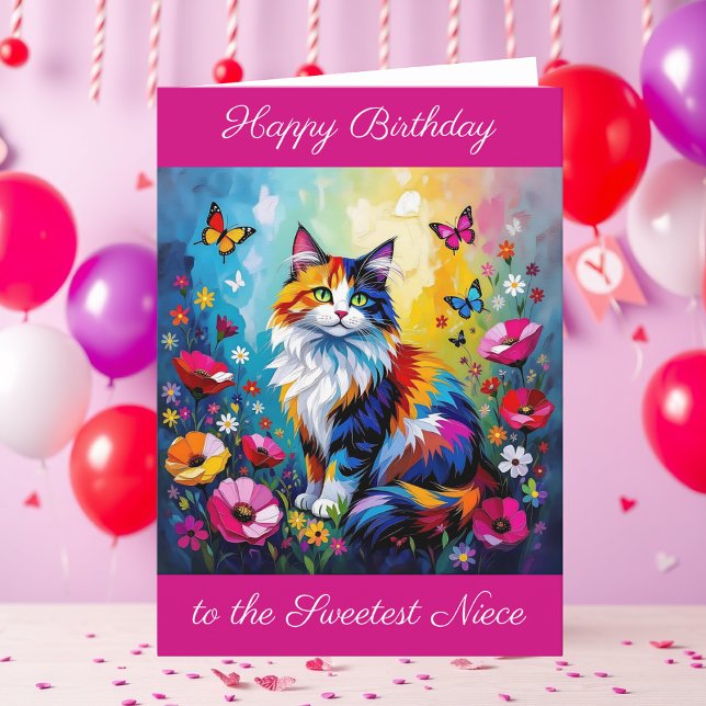 Personalized Happy Birthday for Niece Cute Cat   Karte (Von Creator hochgeladen)