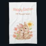 Personalized Happy Easter Bunnies Floral Family Geschirrtuch<br><div class="desc">Personalized Happy Easter Bunnies Floral Family Kitchen Towel. Celebrate Easter with this design featuring two bunnies surrounded by soft pink and yellow spring flowers. Add your family name. This design brings warmth and joy to any home, ideal for creating personalized gifts, festive decorations, or unique keepsakes.</div>