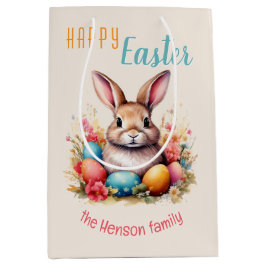 Personalized Happy Easter Bunny Eggs Family  Mittlere Geschenktüte