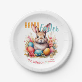 Personalized Happy Easter Bunny Eggs Family  Pappteller