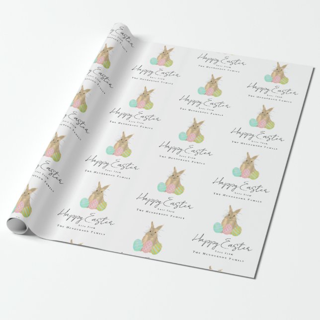 Personalized Happy Easter Bunny Watercolor Geschenkpapier (Ungerollt)