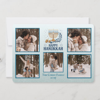 Personalized Happy Hanukkah Card with 5 Photos Feiertagskarte