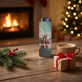 Personalized happy holidays family photo water Thermosbecher