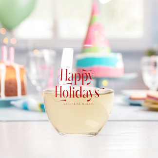 Personalized Happy Holidays Red Typography Weinglas Ohne Stiel