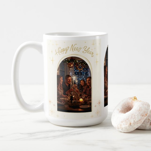 Personalized Happy New Year Greeting with my Photo Kaffeetasse (Mit Donut)