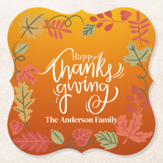 Personalized Happy Thanksgiving Family Name Untersetzer