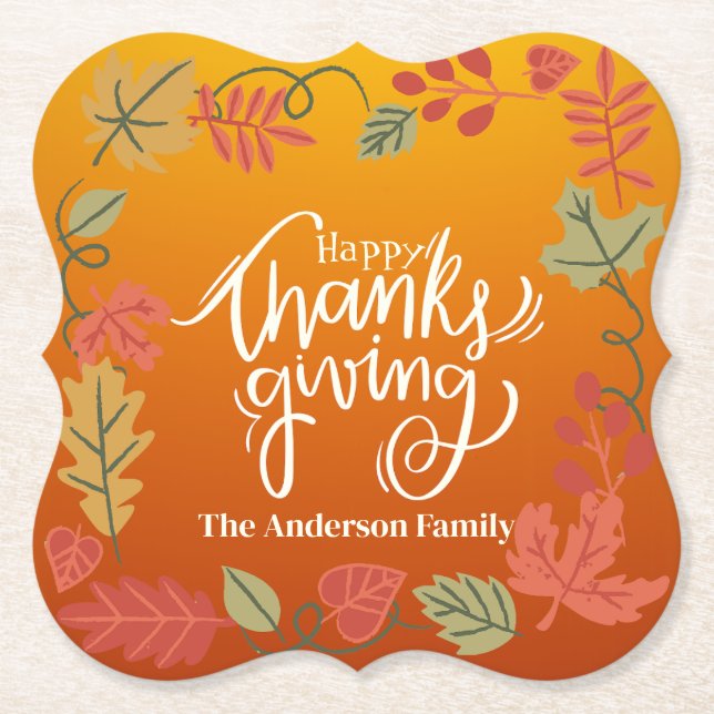 Personalized Happy Thanksgiving Family Name Untersetzer (Vorderseite)