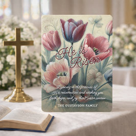 Personalized He Is Risen Tulips Floral Easter Card Feiertagskarte