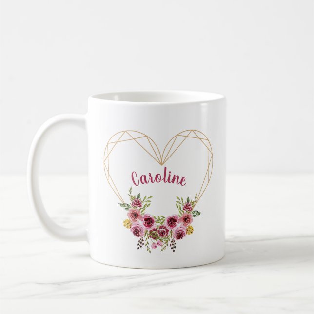 Personalized Heart & Flowers Romantic Mug (Gauche)