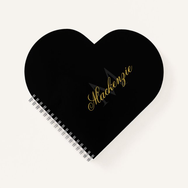 Personalized Heart Initials Heart Shaped Black Notizbuch (Vorderseite)
