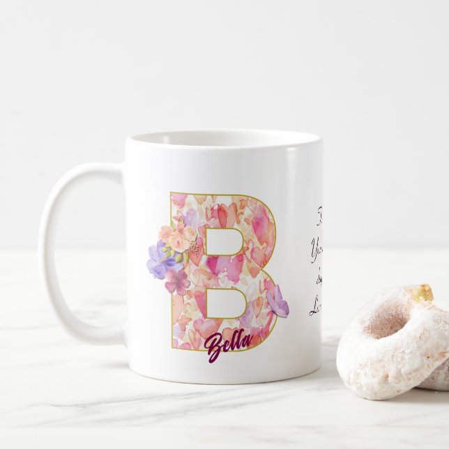 Personalized Heart Pattern B Initial Design Kaffeetasse (Mit Donut)