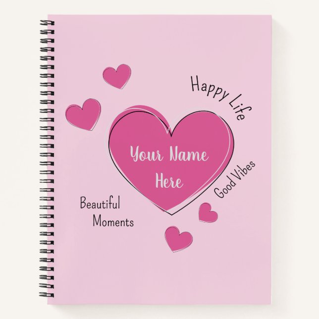 Personalized Hearts Spiral Notebook Sketchbook Notizbuch (Vorderseite)