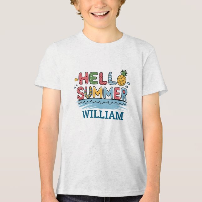 Personalized Hello Summer Family Matching Vacation Tri-Blend Shirt (Vorderseite)