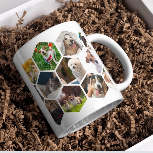 Personalized Hexagon Pet Photo Collage Dog & Cat L Kaffeetasse (Von Creator hochgeladen)