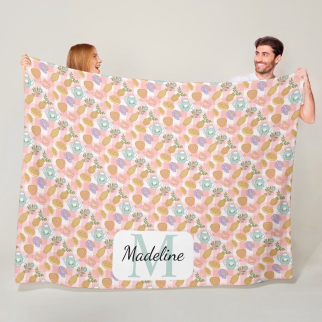 Personalized High Tea Monogram Name Pastel Pink Fleecedecke (Beispiel)