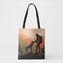 Personalized Hiker & Dog Mountain Sunset Tasche