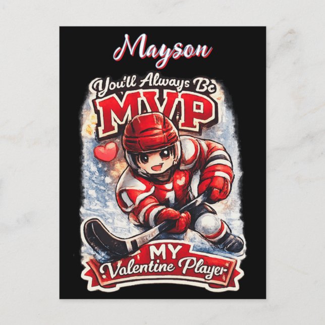 Personalized Hockey MVP My Valentine Player Postkarte (Vorderseite)
