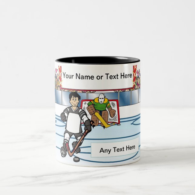 Personalized Hockey Player - Male Cartoon Zweifarbige Tasse (Mittel)