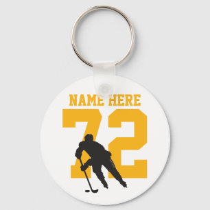 Personalized Hockey Player Name Number black gold Schlüsselanhänger