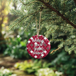 Personalized Holiday Lattice Quatrefoil Keramik Ornament