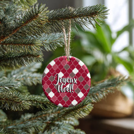 Personalized Holiday Quatrefoil Christmas Keramik Ornament