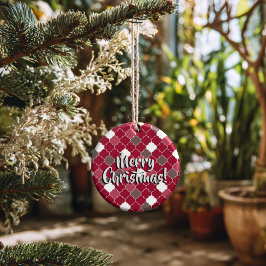 Personalized Holiday Quatrefoil Christmas Keramik Ornament