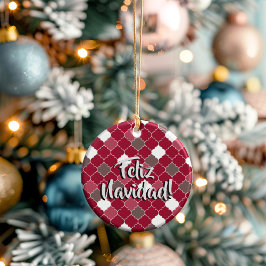 Personalized Holiday Quatrefoil Christmas Keramik Ornament