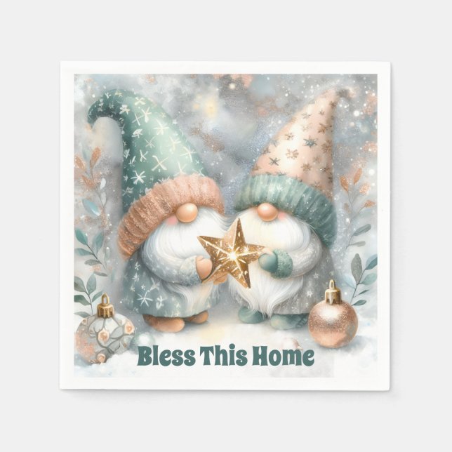 Personalized Holiday Winter Gnome Bless This Home  Serviette (Vorderseite)