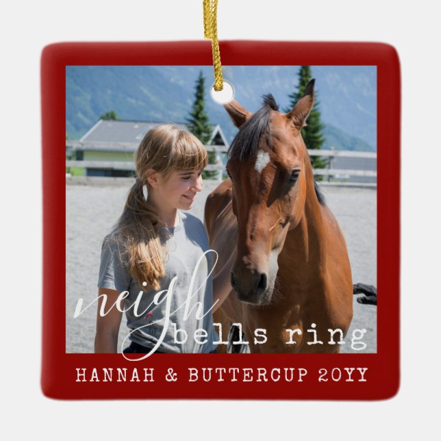 Personalized Horse Foto von Cute Neigh Bells Ring  Keramikornament (Vorderseite)