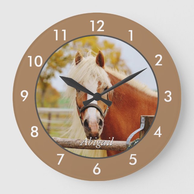 Personalized Horse Large Clock Große Wanduhr (Vorderseite)