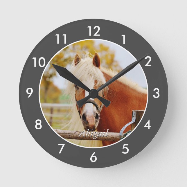 Personalized Horse Large Clock Runde Wanduhr (Vorderseite)