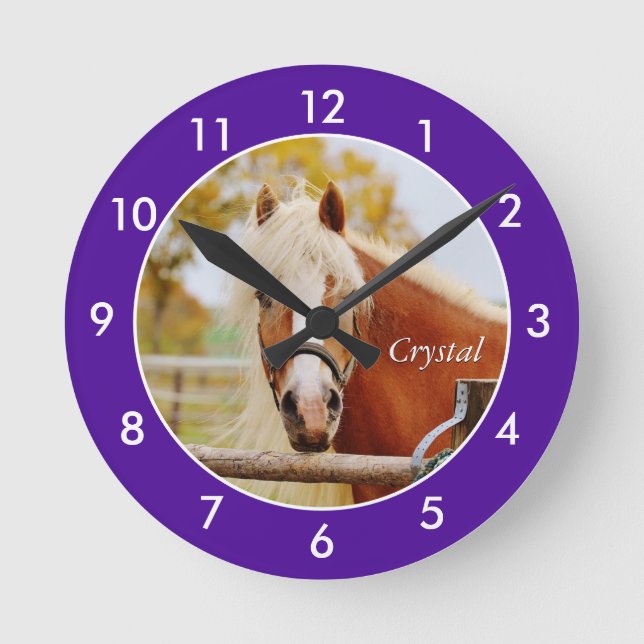 Personalized Horse Large Clock Runde Wanduhr (Vorderseite)