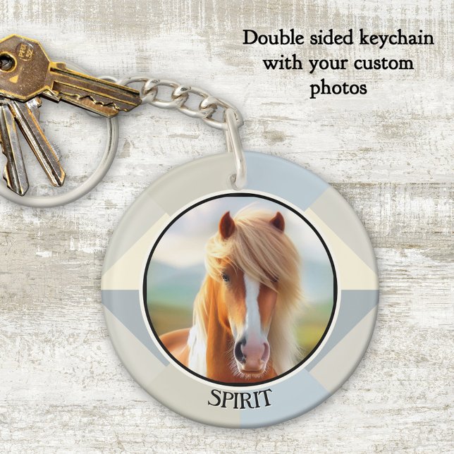 Personalized Horse Lover Photo Schlüsselanhänger (Personalized keychain with your custom (horse or other) photo on a modern abstract design)