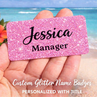 Personalized Hot Pink Glitter Name Tag Pin Namensschild