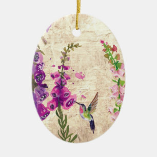 Personalized Hummingbird and Flowers Christmas Keramik Ornament
